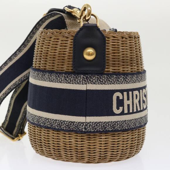 DIOR Basket Bag Trotter Canvas Shoulder Bag Rattan Blue - Picture 8 of 13